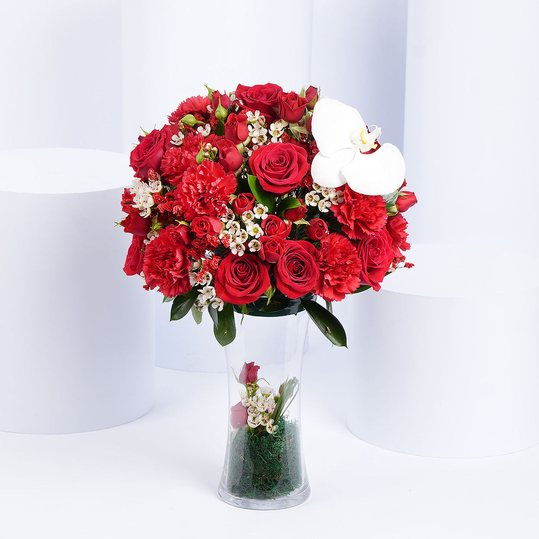 Elegant Symphony: Red Roses & Orchid Bouquet