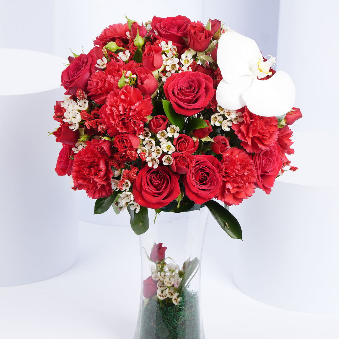 Elegant Symphony: Red Roses & Orchid Bouquet