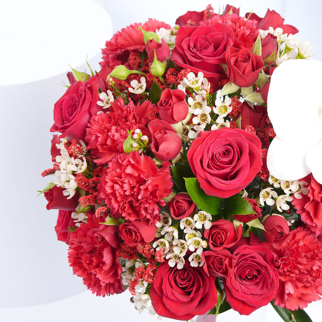 Elegant Symphony: Red Roses & Orchid Bouquet