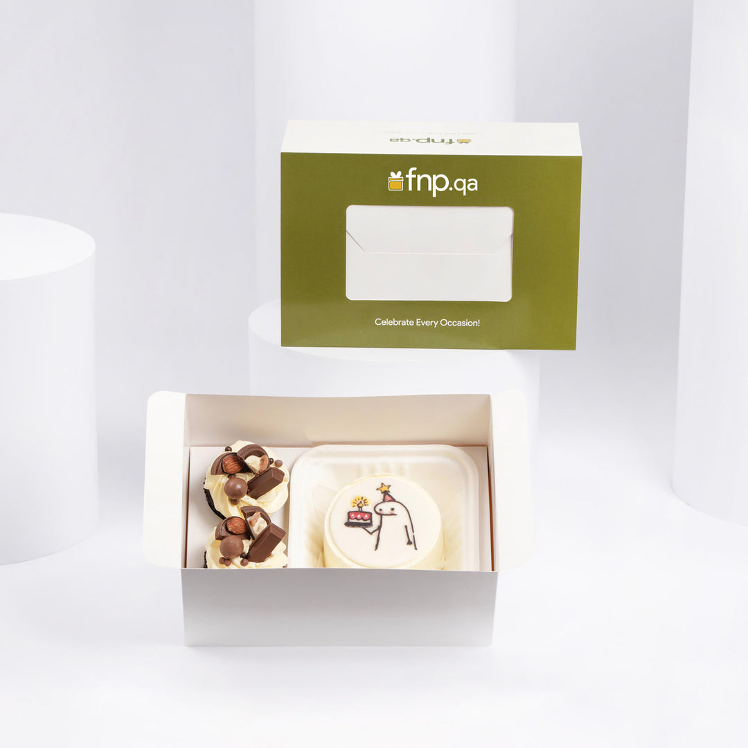 Flork Meme Birthday Bento Cake Box with Chocolate Cupcakes