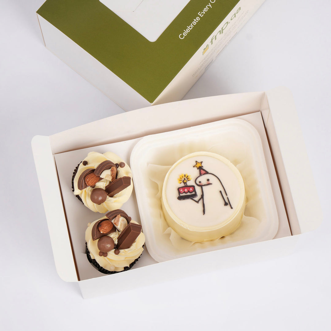 Flork Meme Birthday Bento Cake Box with Chocolate Cupcakes