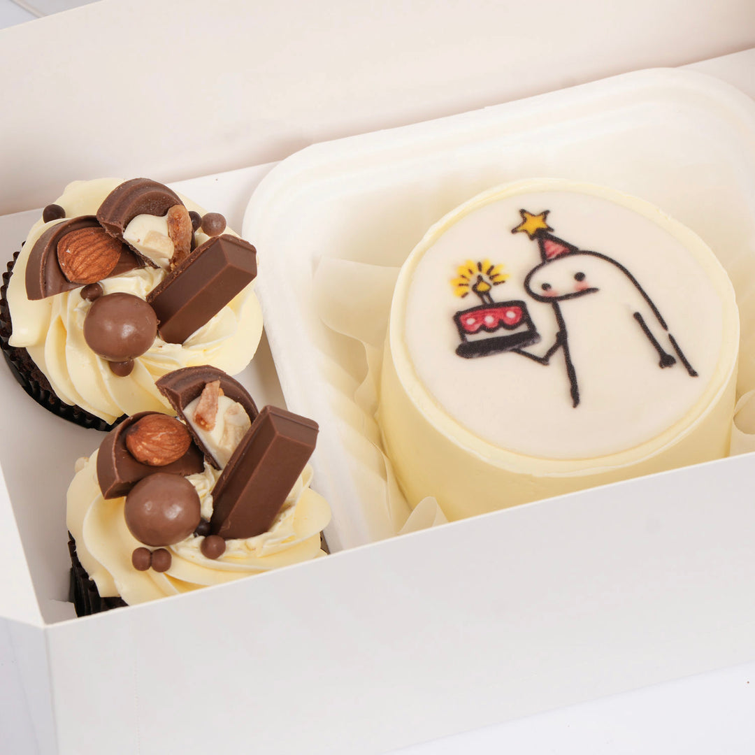 Flork Meme Birthday Bento Cake Box with Chocolate Cupcakes