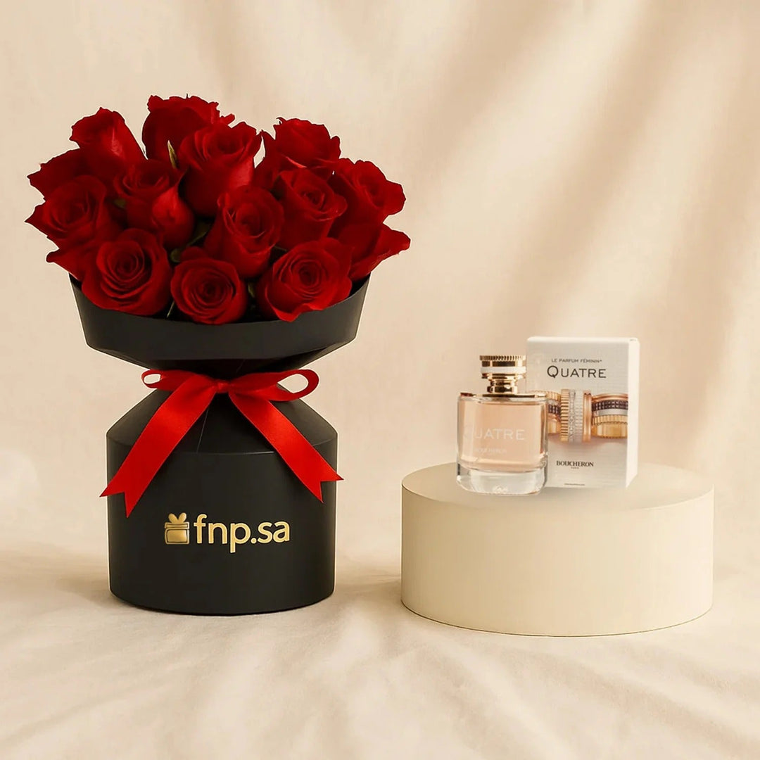 Luxurious Flower Bouquet with Boucheron Quatre Perfume for Women - 100ML