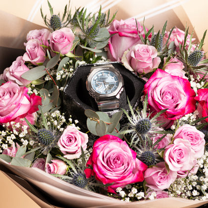 Flower Bouquet With CASIO G-STEEL 2100 Watch For Men