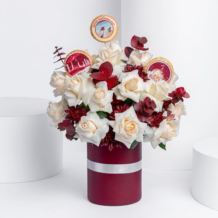 Elegant National Day Floral & Cookie Arrangement