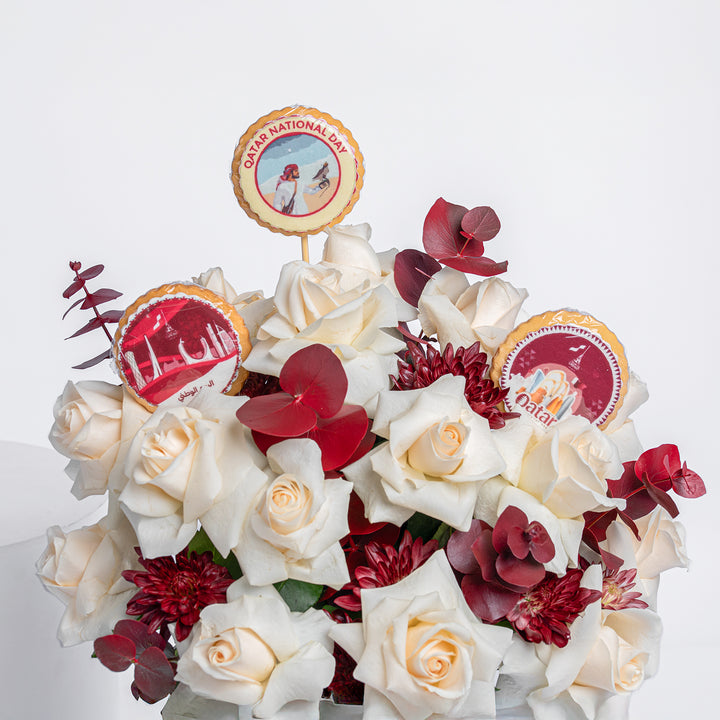 Elegant National Day Floral & Cookie Arrangement