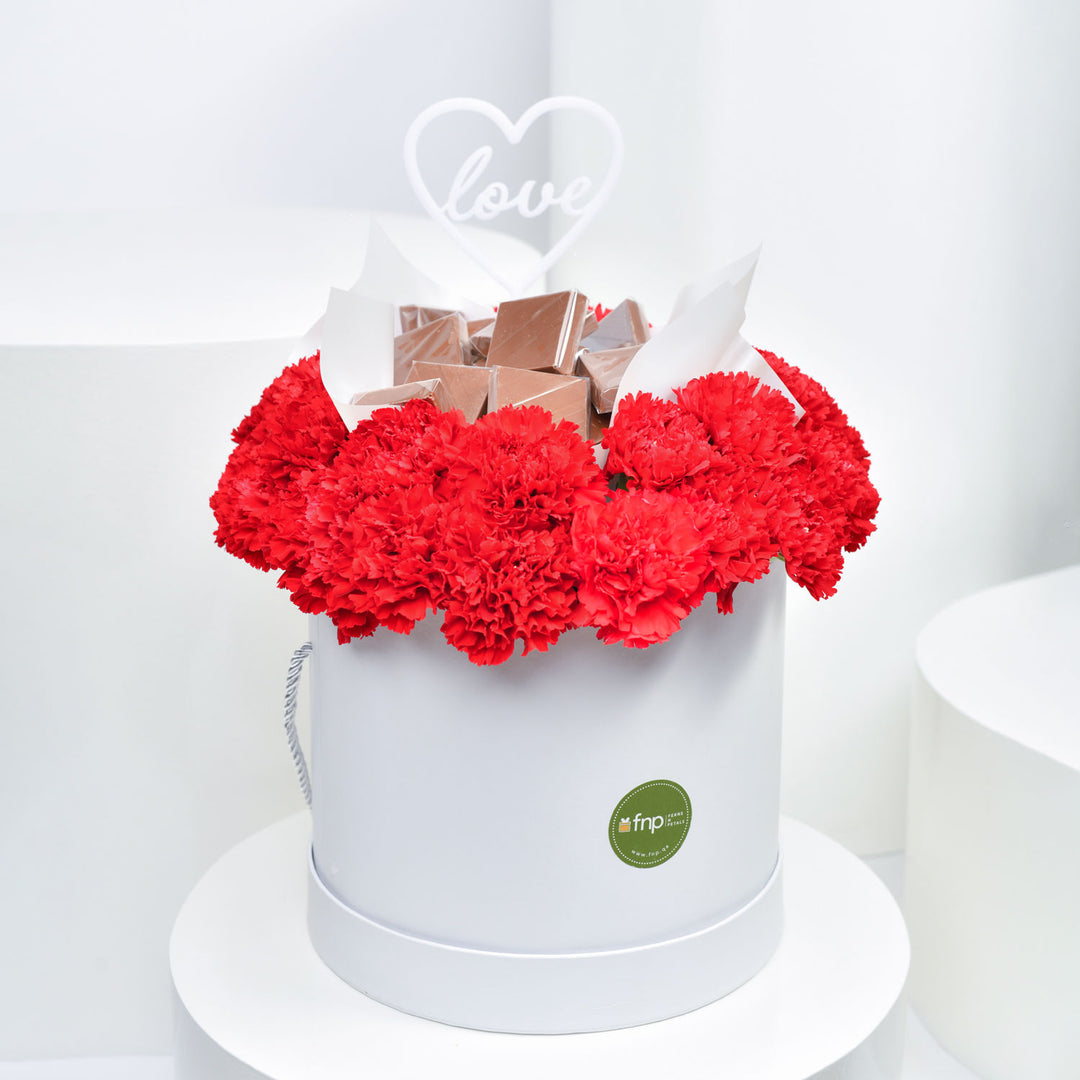 Elegant Red Carnation and Chocolate Love Box