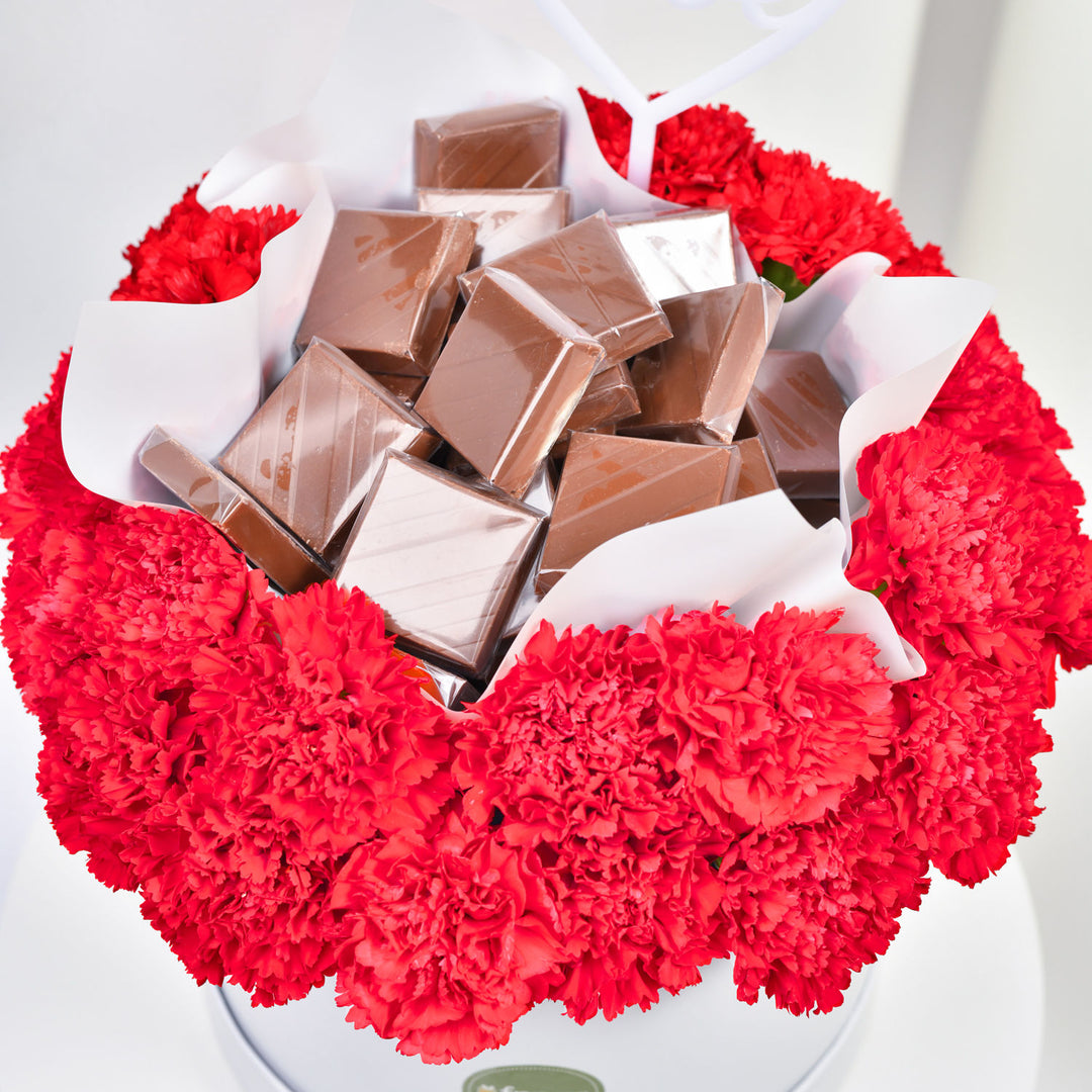 Elegant Red Carnation and Chocolate Love Box