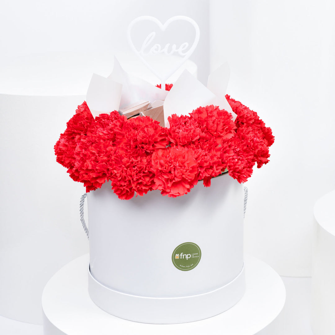 Elegant Red Carnation and Chocolate Love Box