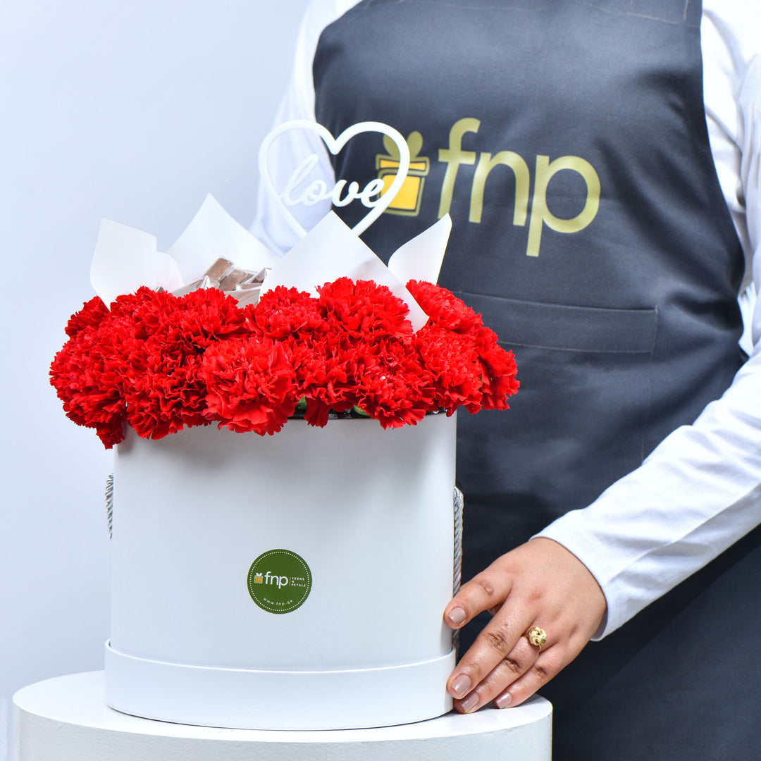 Elegant Red Carnation and Chocolate Love Box
