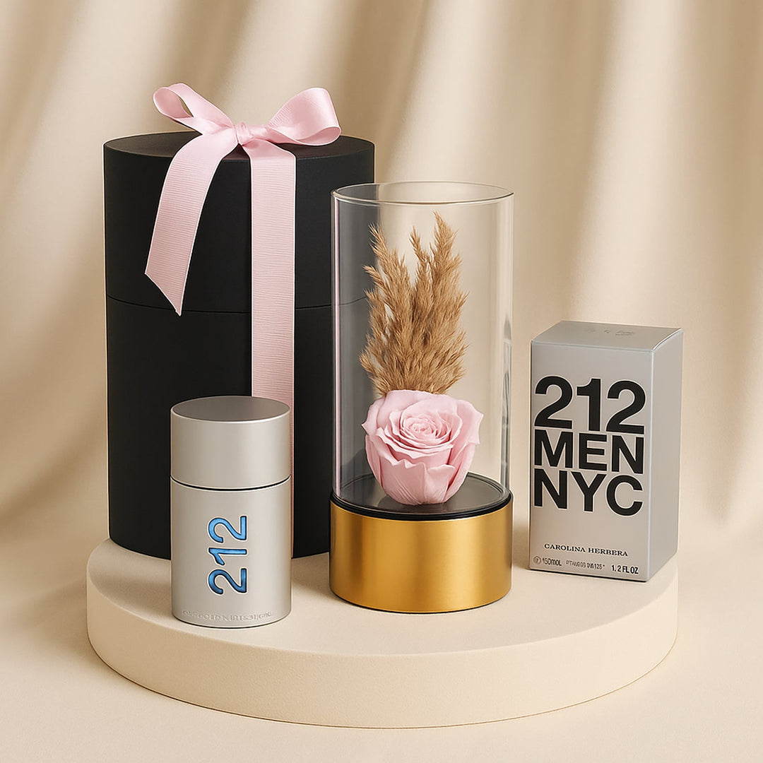 طقم هدايا فوريفر 212: وردة أنيقة وعطر 212 NYC للرجال