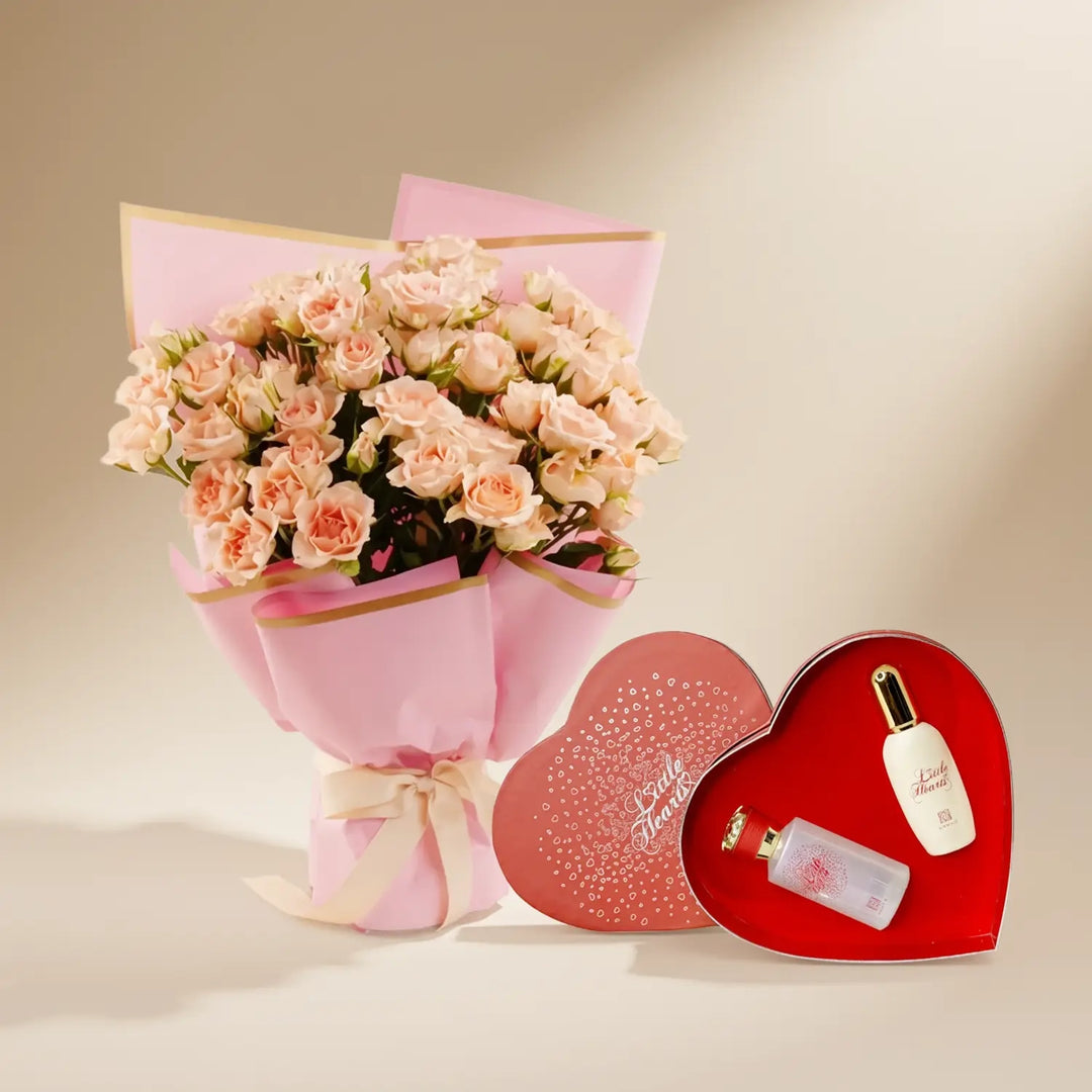 Forever Love for Mom: Peach Roses & Little Hearts Gift Set