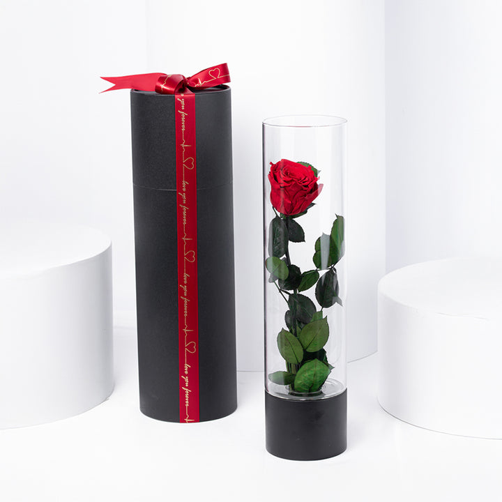 Exquisite Luxury Red Forever Rose in an Elegant Glass Vase