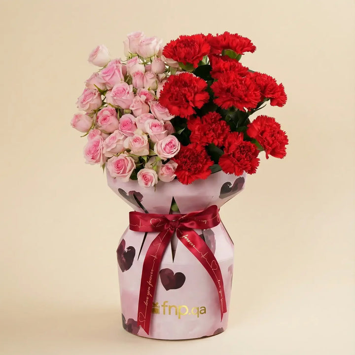 Forever Yours Bouquet - Elegant Red Carnations & Pink Spray Roses