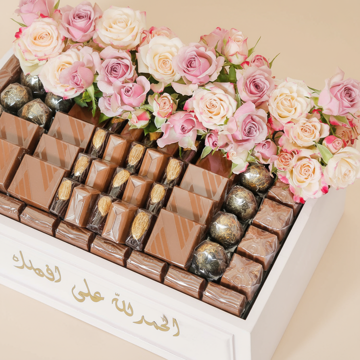 Elegant Get Well Soon Gift Box with Roses and Opera Patisserie Delights