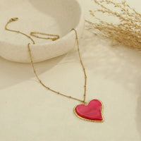 Elegant Glossy Red Heart Pendant Necklace in Gold-Tone Stainless Steel