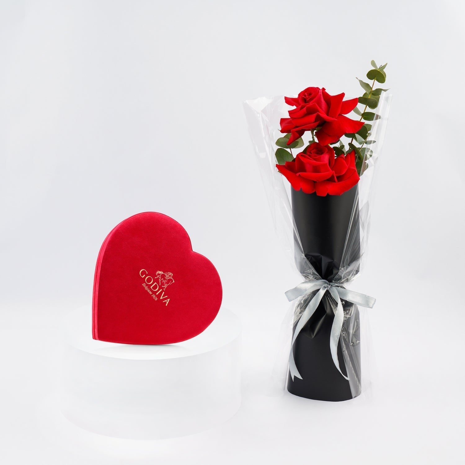 Godiva Chocolate Heart with Red Roses