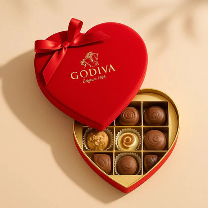 Elegant Red Roses with Godiva Chocolate Heart Gift Set