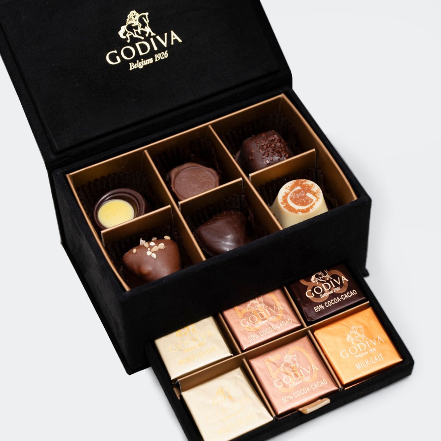 Godiva | Mini Royal Box Black & Colorful Roses Bouquet