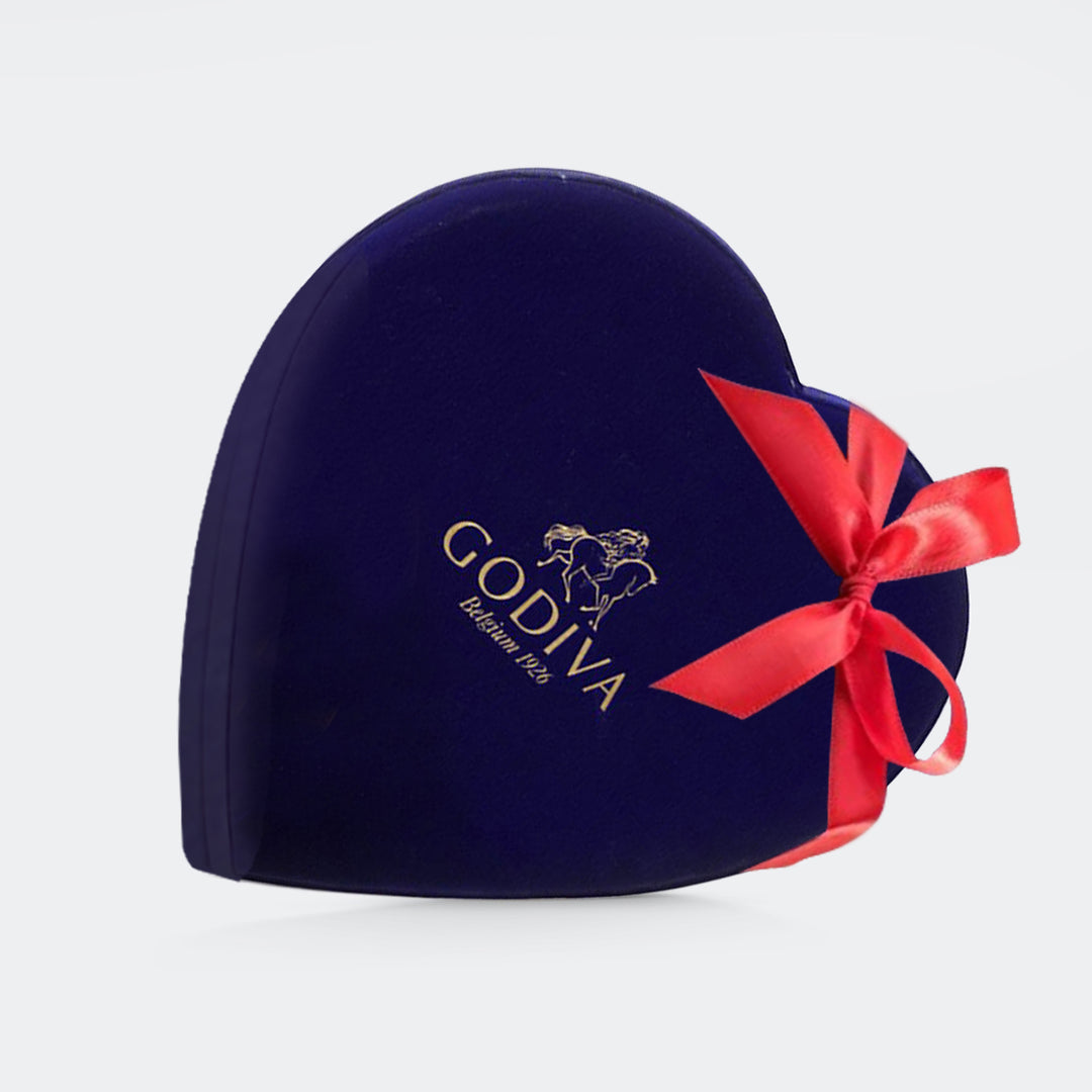 Godiva Navy Blue Velvet Heart Gift Box - Luxurious 12-Piece Chocolate Collection