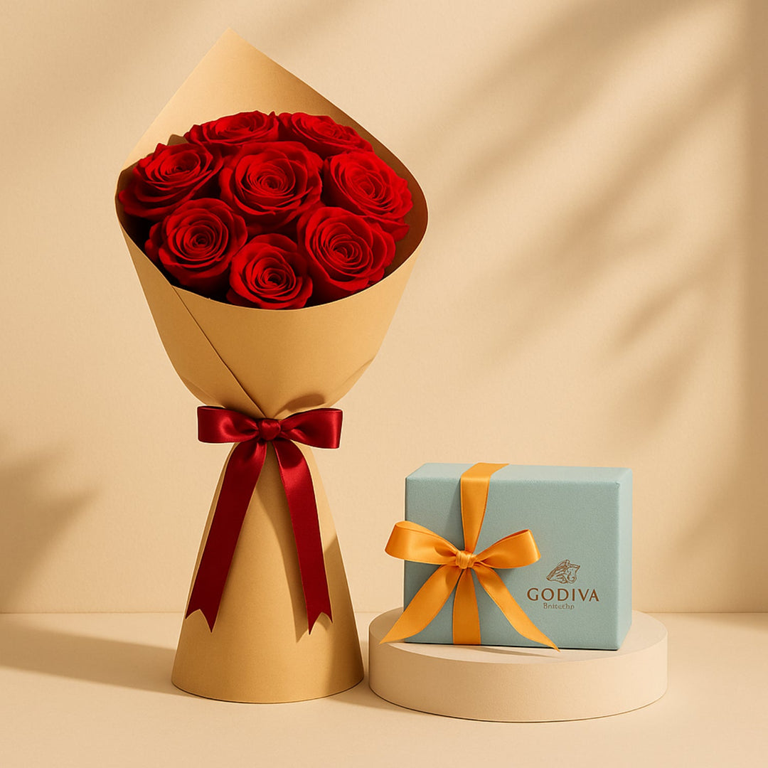 Luxurious Godiva Chocolate and Red Roses Bouquet Gift Set