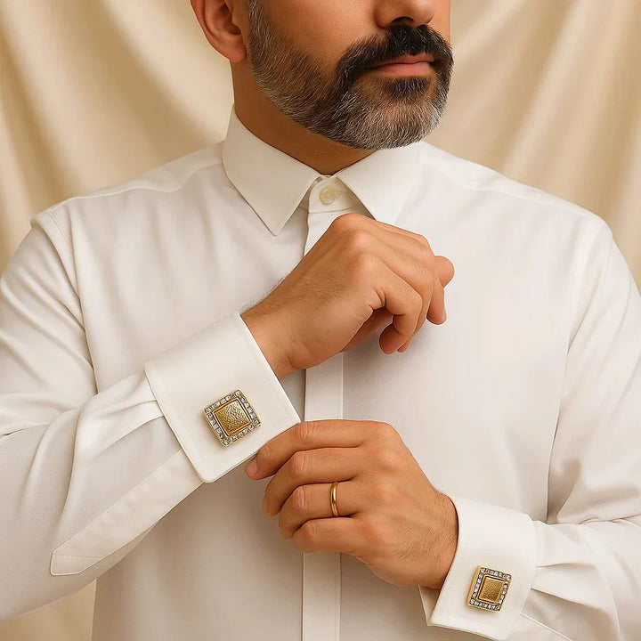 Elegant Gold & Silver Tone Cufflinks with Crystal Accents for Men