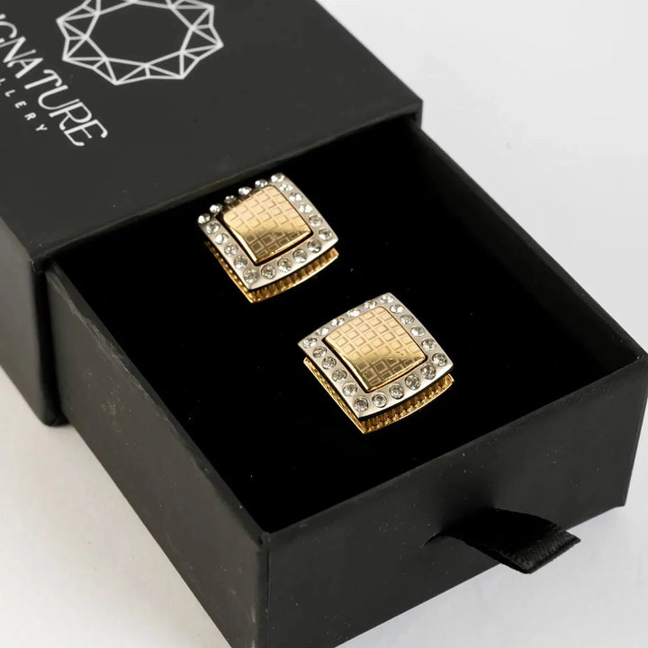 Elegant Gold & Silver Tone Cufflinks with Crystal Accents for Men