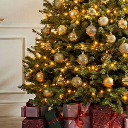 Golden Glow 6-Foot Artificial Christmas Tree with LED Lights and Gold Baubles