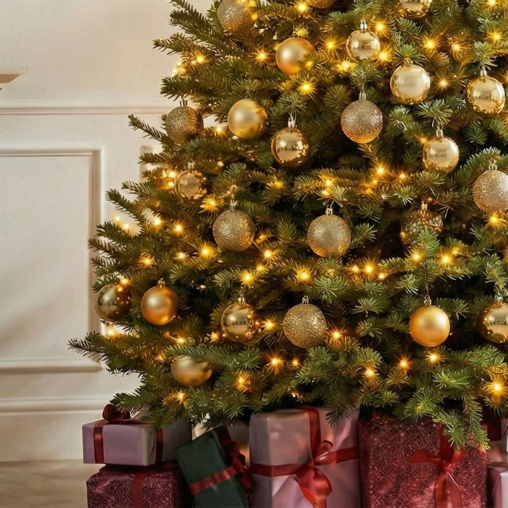 Golden Glow 6-Foot Artificial Christmas Tree with LED Lights and Gold Baubles