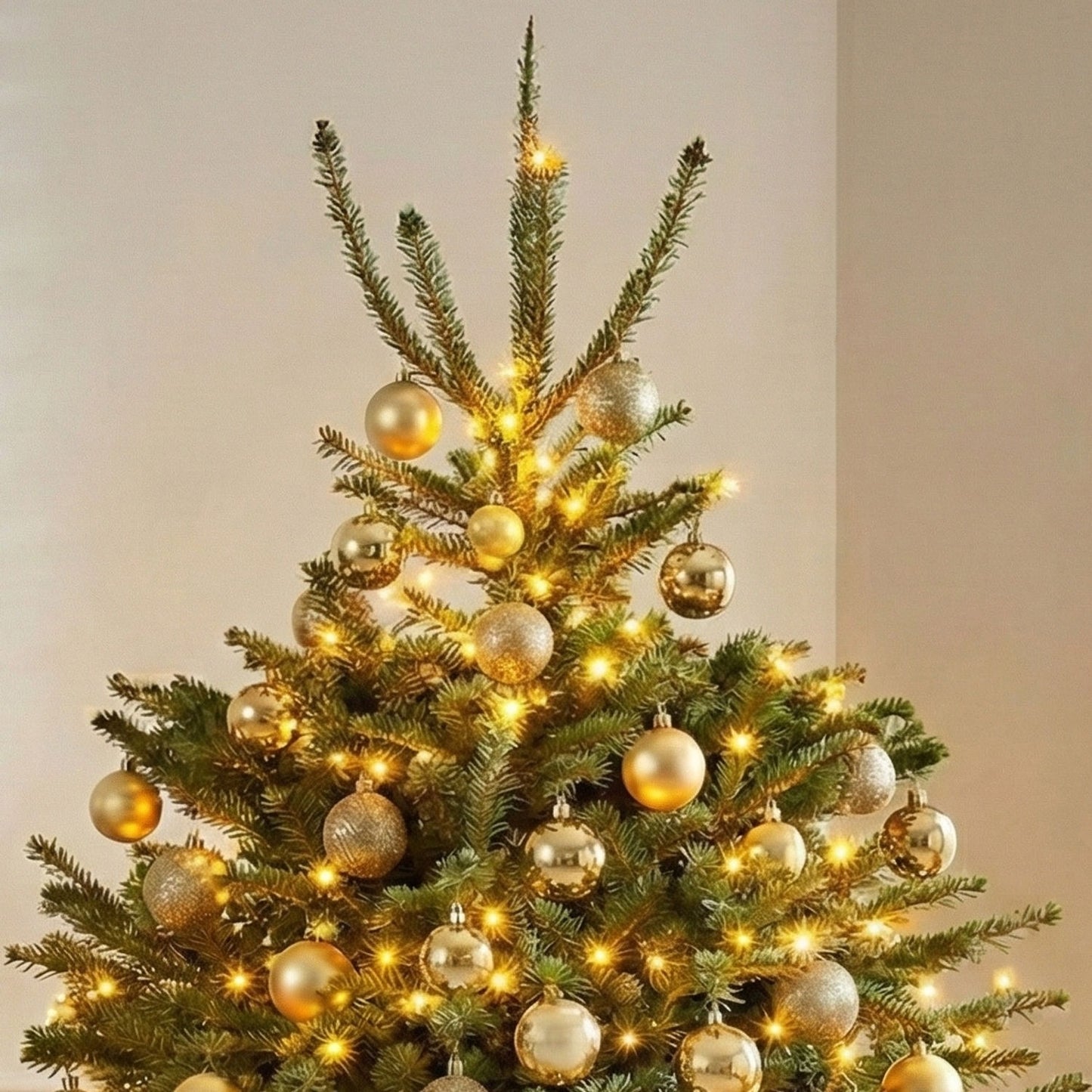 Golden Glow 6-Foot Artificial Christmas Tree with LED Lights and Gold Baubles