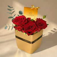 Golden Love Affair: Luxurious Roses & Godiva Chocolates