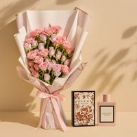 باقة زهور أنيقة وعطر غوتشي بلوم هدية للأم