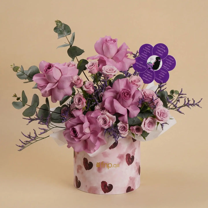 Elegant Mother's Day Floral Box with Purple Roses
