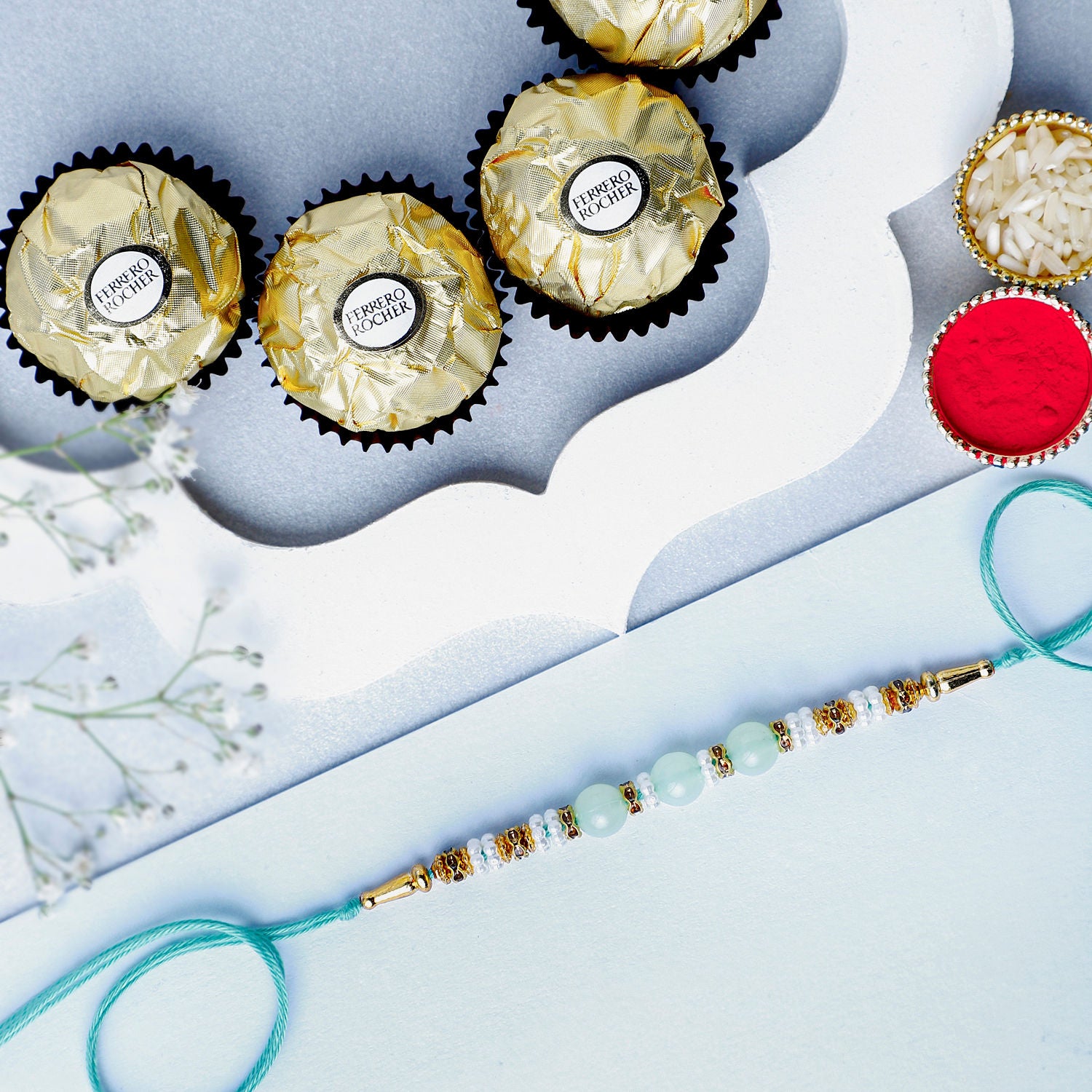 Graceful Pearl Ethnic Rakhi N Ferrero Delight