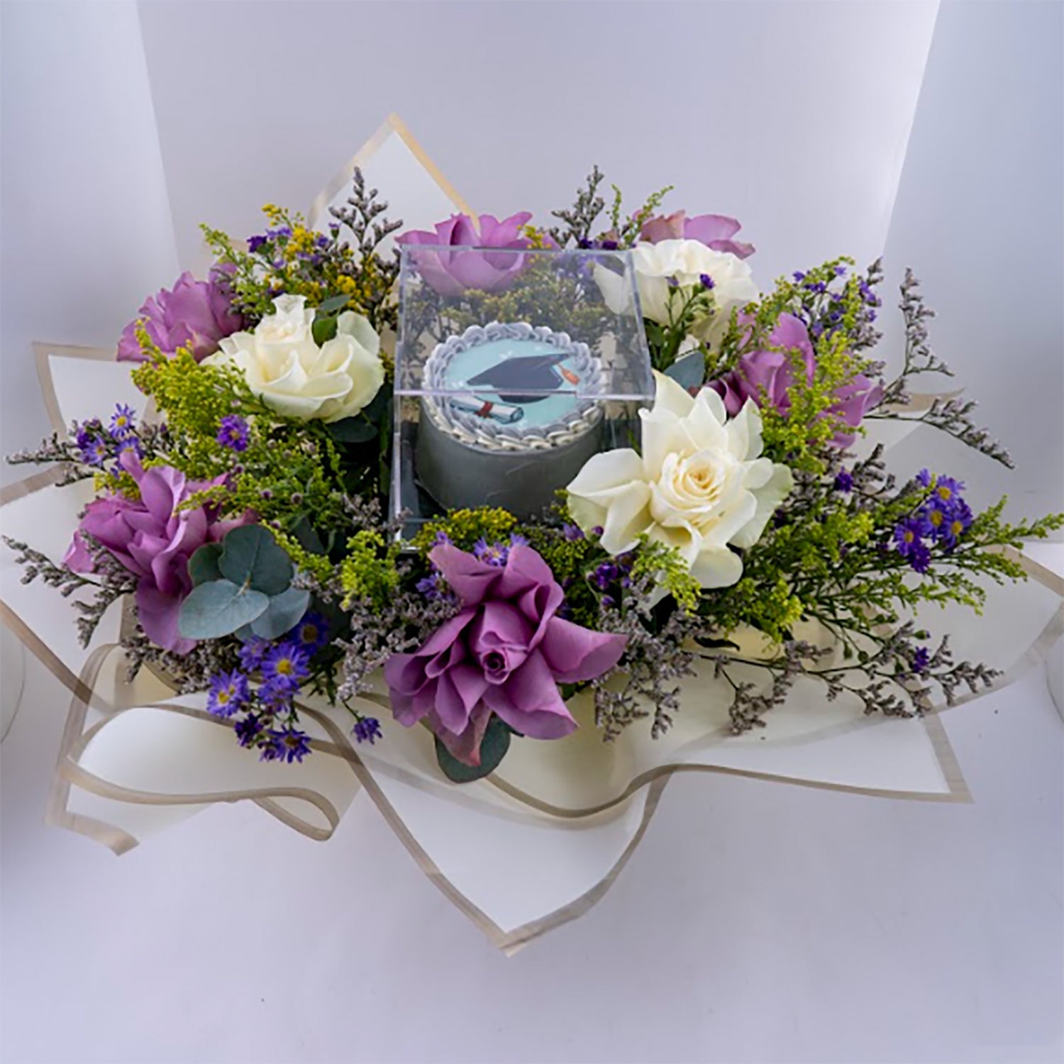 Graduation Gift Combo | Flower Bouquet and Mini Cake