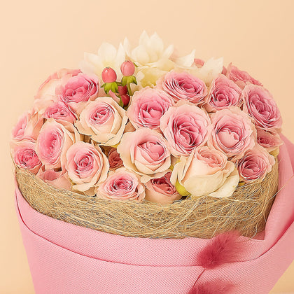 Elegant Graduation Wish Bouquet - Celebrate with Pink Roses & Chrysanthemums
