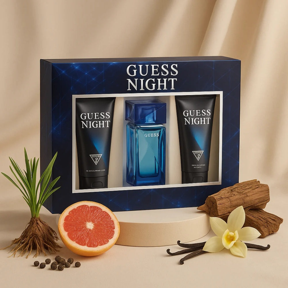 Guess Night Premium Gift Set for Men - Eau de Toilette, Shower Gel, and Body Spray