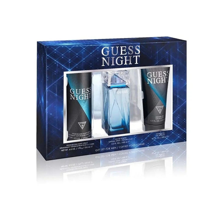 Guess Night Premium Gift Set for Men - Eau de Toilette, Shower Gel, and Body Spray