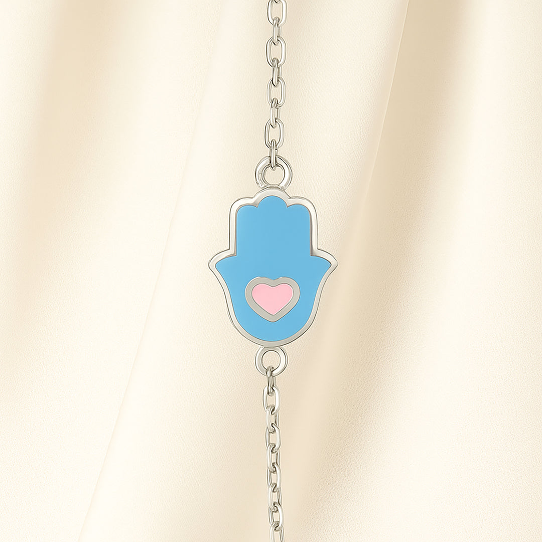 Hamsa Heart Necklace Set - Blue Edition with Elegant Flower Arrangement