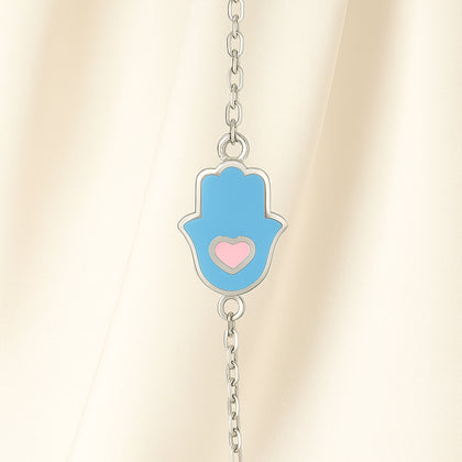 Hamsa Heart Necklace Set Blue Edition With Flower Arrangement
