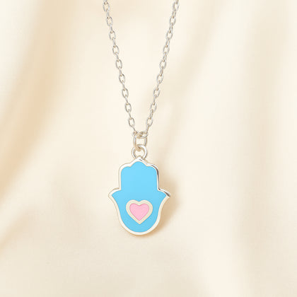 Hamsa Heart Necklace Set Blue Edition With Flower Arrangement