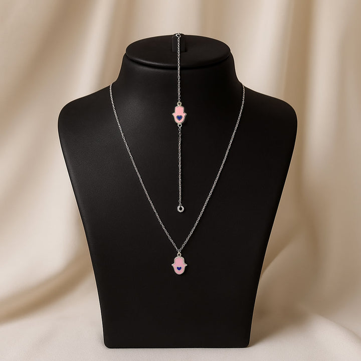 Hamsa Heart Necklace Set | Pink Edition