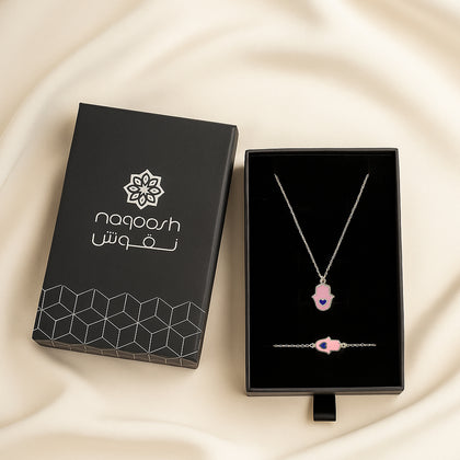 Hamsa Heart Necklace Set | Pink Edition