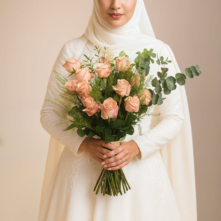 Hand-Tied Bridal Bouquet of Blush Roses