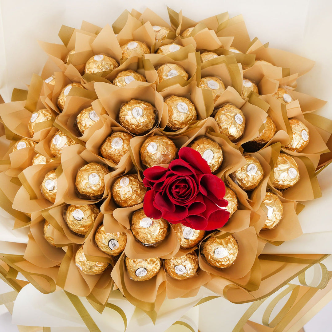Luxurious Happy Anniversary Rocher Bouquet with Red Rose