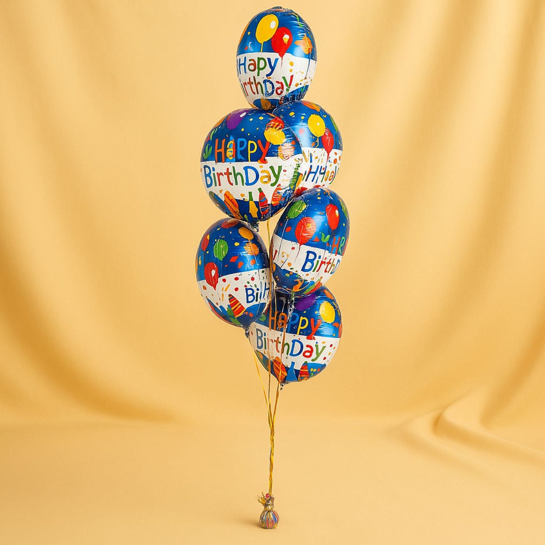Vibrant Happy Birthday Foil Balloons Set - 6 Pieces