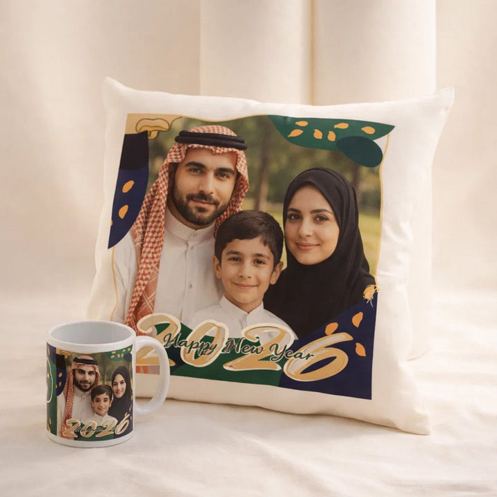 Personalized Happy New Year Cushion and Mug Gift Set