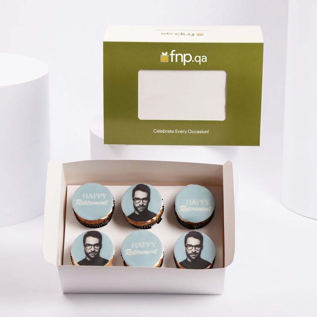 Celebrate with Happy Retirement Blue Theme Chocolate Cupcakes - Set of 6