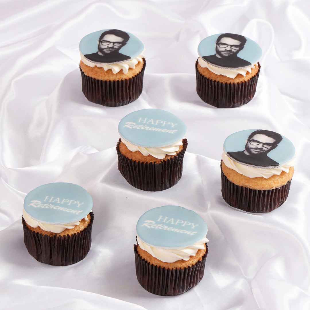 Celebrate with Happy Retirement Blue Theme Chocolate Cupcakes - Set of 6