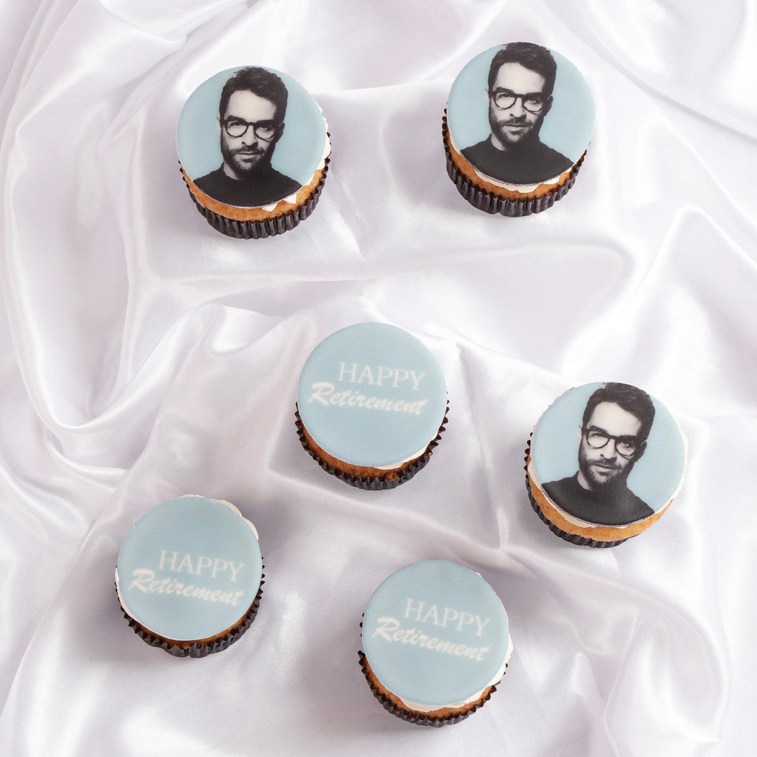 Celebrate with Happy Retirement Blue Theme Chocolate Cupcakes - Set of 6